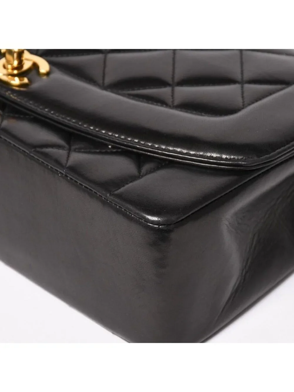 Chanel Diana Quilted 25 S Flap S Chain Shoulder Bag CC Logo Lambskin Black